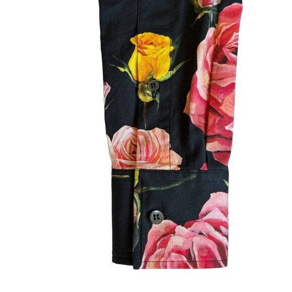 Dolce & Gabbana Fitted Long Sleeve Shirt Black Roses Print Handmade in Italy - Picture 9 of 11